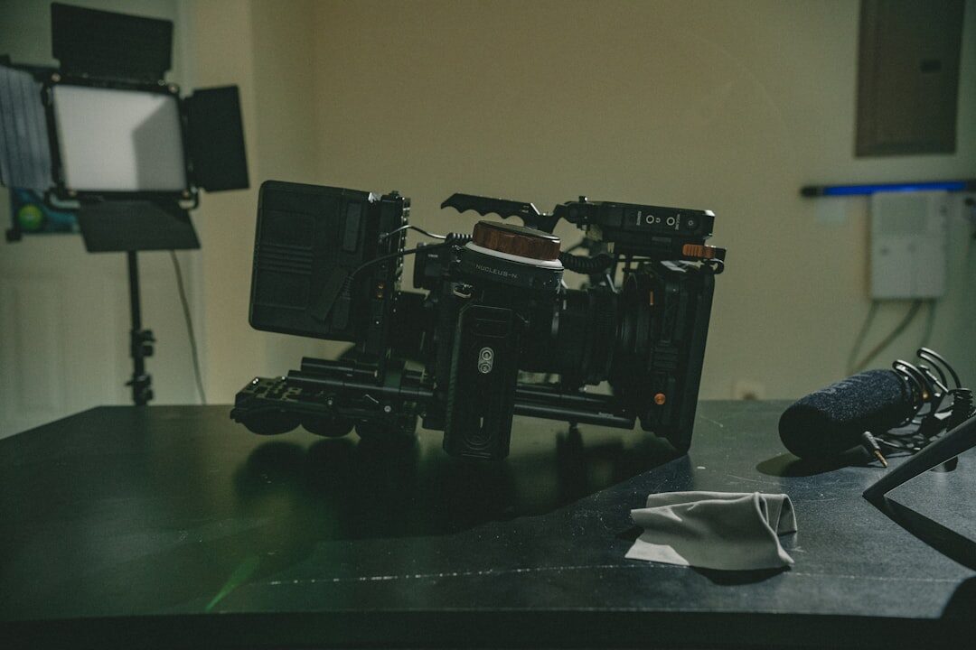 Camera equipment laid out for a workshop session
